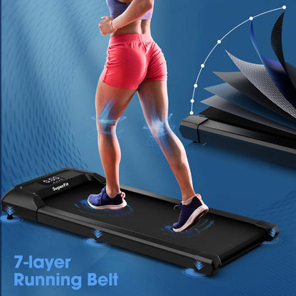 SuperFit Walking Pad Under Desk Treadmill with Remote Control and LED Display Black