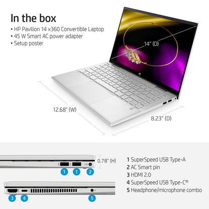 HP 14" FHD Pavilion x360 Laptop, Intel Core i5-1235U, 8GB, 256GB, Silver, Windows 11, 14-dy2050wm