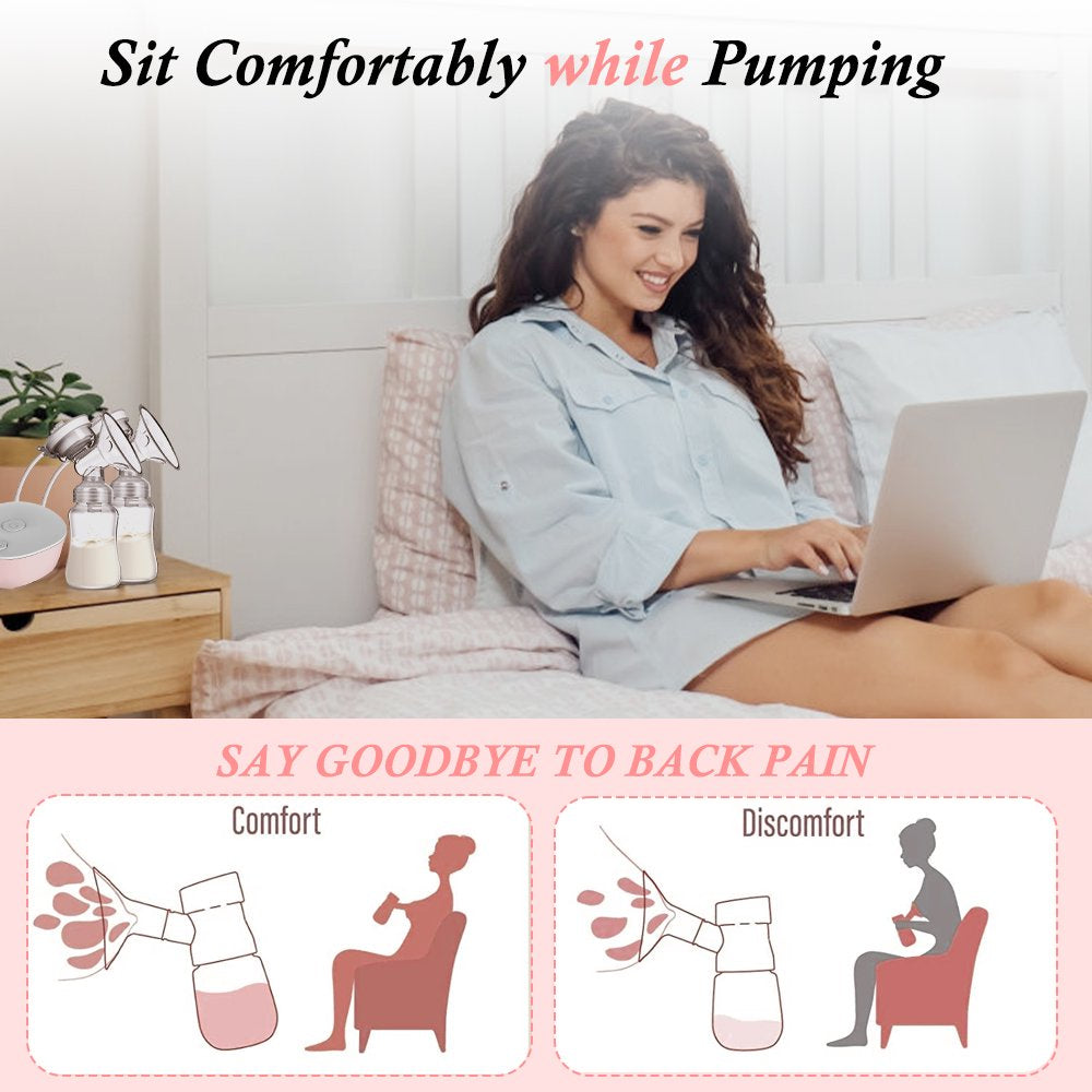 Double Electric Breast Pump, Rechargeable Portable Dual Breastfeeding Pump Anti-Backflow with Milk Collect Function Strong Suction 3 Modes 9 Levels, Pink