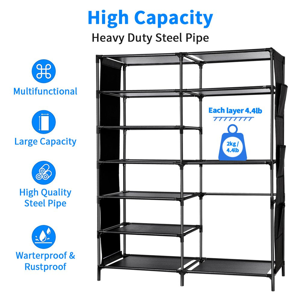  7-Tier Stackable Shoe Rack, 18 Pairs Shoes Shelf Storage Organizer, 43"H Shoes Holder, Closet Storage for Entryway, Hallway, Bedroom - Black