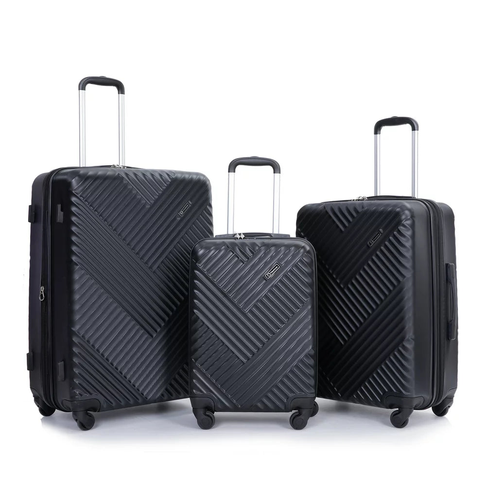 3 Piece Luggage Set Hardshell Expandable Lightweight Suitcase with TSA Lock Spinner Wheels 20In24In28In.(Black)