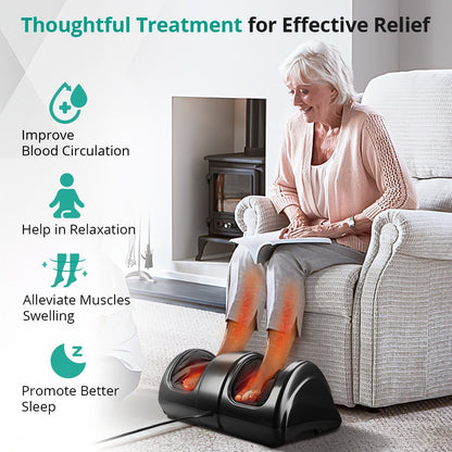 Binecer Foot Massager Machine with Heat, Shiatsu Foot Massager for Circulation and Pain Relief, 5-in-1 Deep Kneading Rolling Scraping Massage for Calf Leg Arm, Remote Control