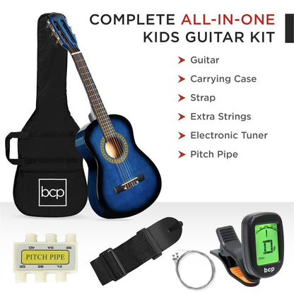 Best Choice Products 30in Kids Acoustic Guitar Beginner Starter Kit with Tuner, Strap, Case, Strings - Blueburst