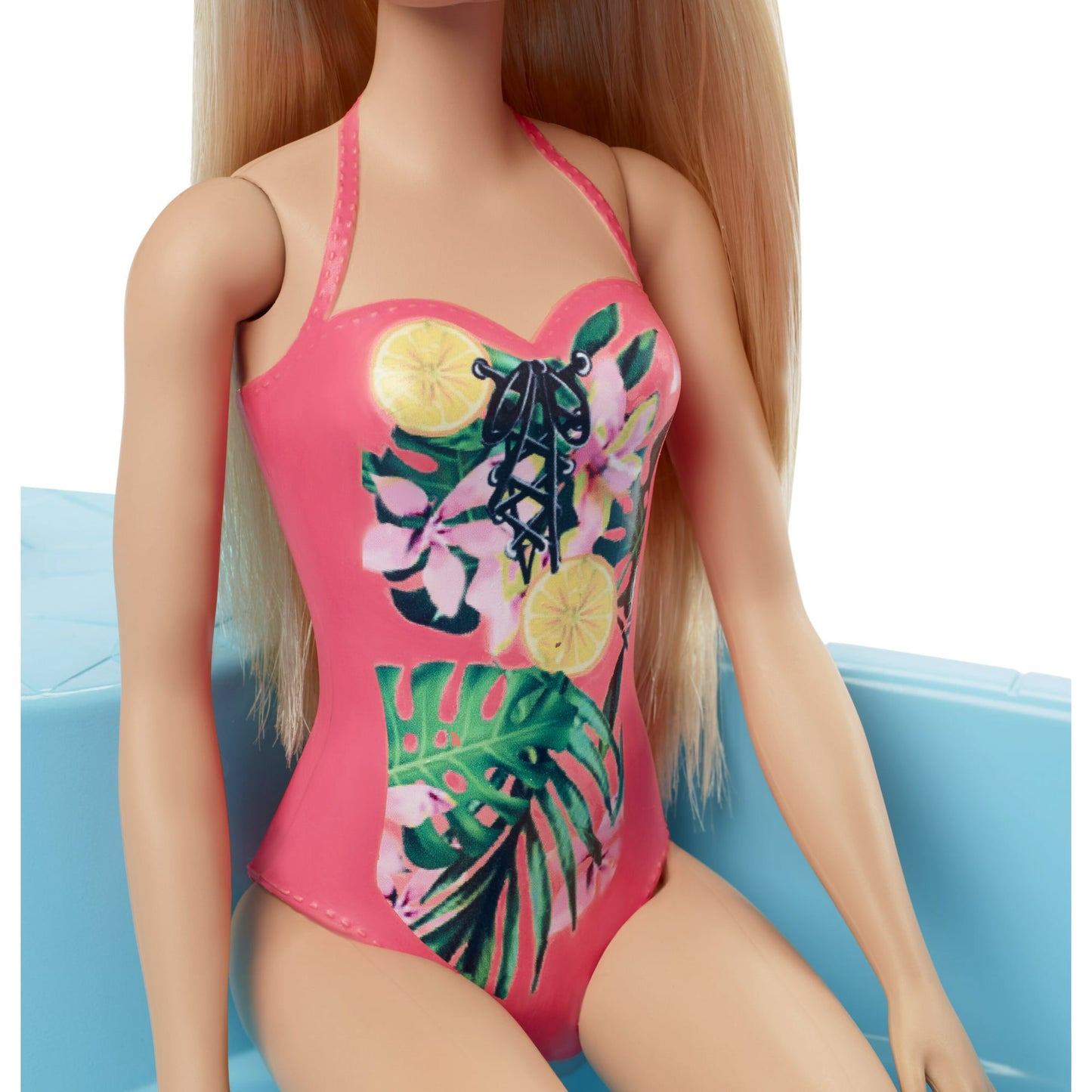 Barbie Doll and Pool Playset with Slide and Accessories, Blonde in Tropical Swimsuit