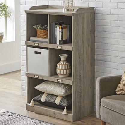  Modern Farmhouse 5-Cube Organizer Bookcase with Name Plates, Rustic Gray Finish