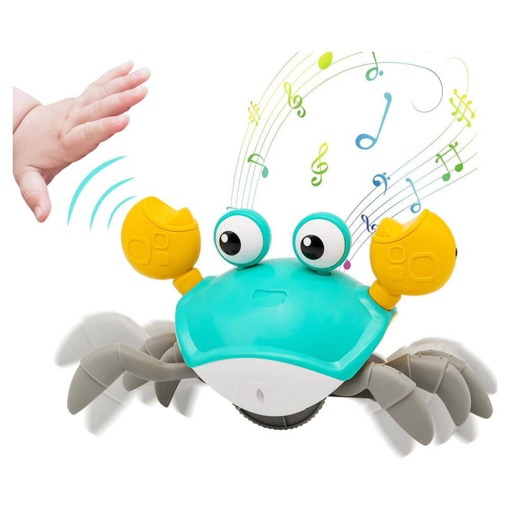 Crawling Crab Baby Toy with Music and Lights Automatically Avoid Obstacles, Walking Crab Toy for Toddlers 1+ Years Old