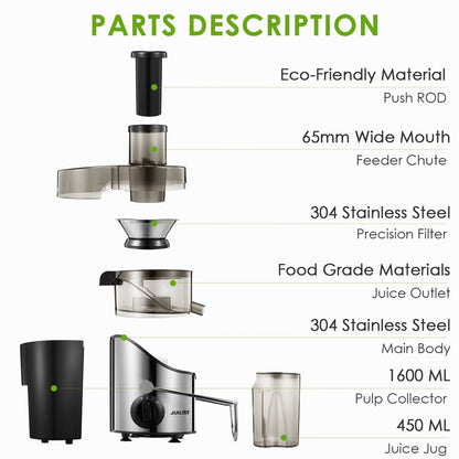 Juicer Extractor Easy Clean, 3 Speeds Control, Stainless Steel BPA Free