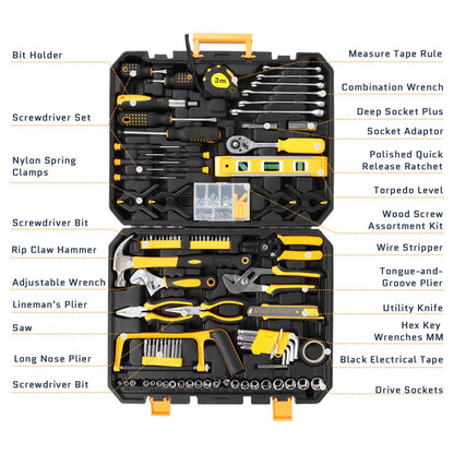  198 Piece Tool Set, General Household Hand Tool Kit, W/ Plastic Storage Case