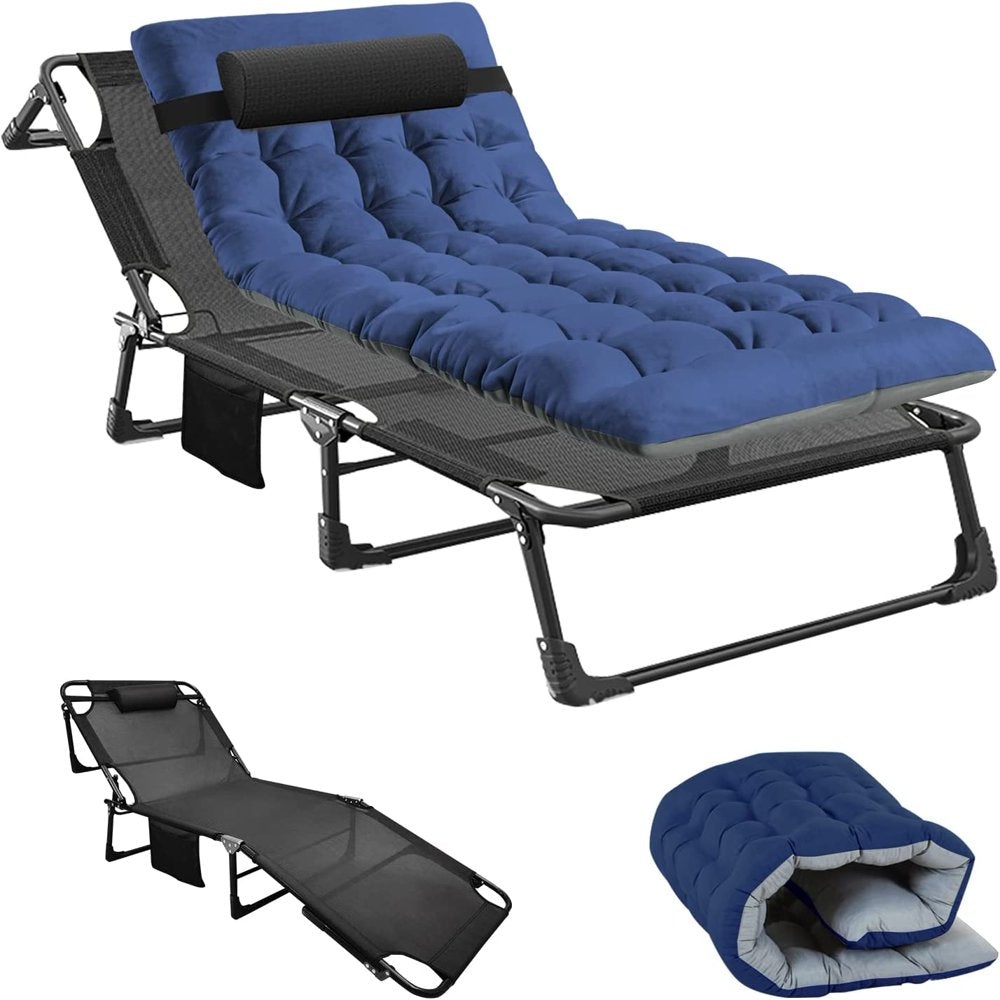 Slsy Portable Folding Camping Cot Bed with 2 Sided Mattress & Pillow, Adjustable 5-Position Folding Lounge Chair, Folding Cot Bed