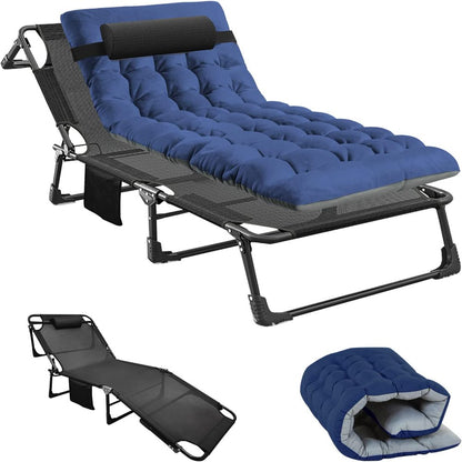 Slsy Portable Folding Camping Cot Bed with 2 Sided Mattress & Pillow, Adjustable 5-Position Folding Lounge Chair, Folding Cot Bed