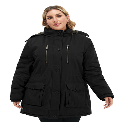 Soularge Women's Winter Plus Size Padded Fleece Parka Coat with Hood (Black, 3X)