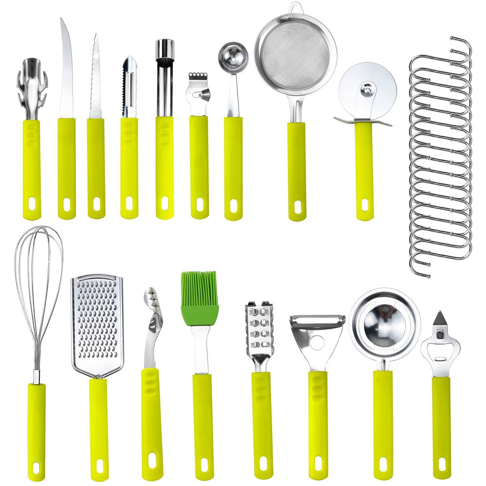 34 Pcs Kitchen Cooking Utensils Set Stainless Steel Kitchen Gadget Tools Core Removal Potato Peeler Whisk Pizza Cutter Steak Knife Bottle Opener