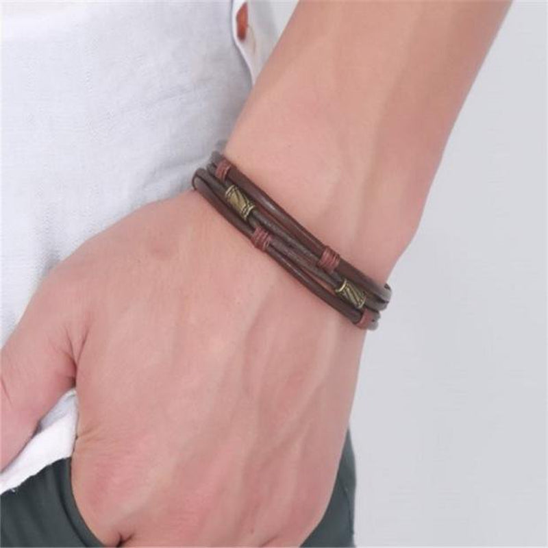 SHOPESSA New Men'S Braided Leather Stainless Steel Cuff Bangle Bracelet Wristband Early Access Deals Family Gifts 2022 Christmas Savings on Clearance