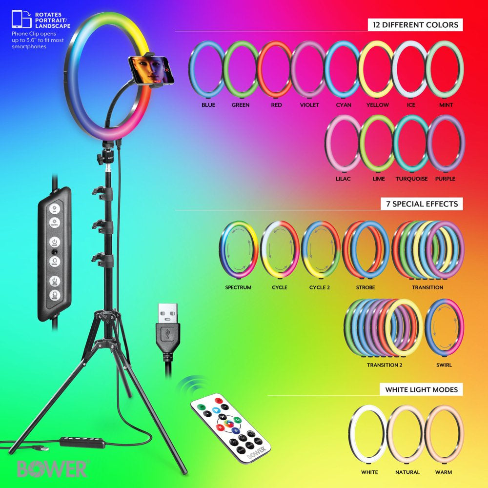 Bower 12-inch LED RGB Ring Light Studio Kit with Special Effects; Black