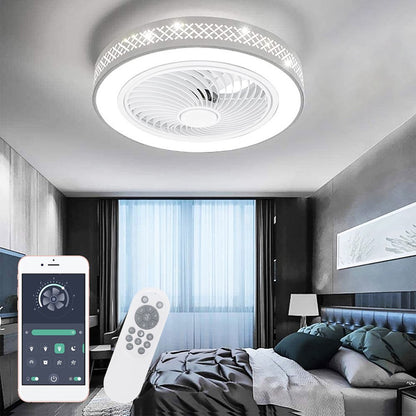 BLITZWILL 20 in round Ceiling Fans with Dimmable LED Bright Light, W/ Remote Control, Wind Speeds Adjusting + Timing Function + Metal Hollowed-Out Shell