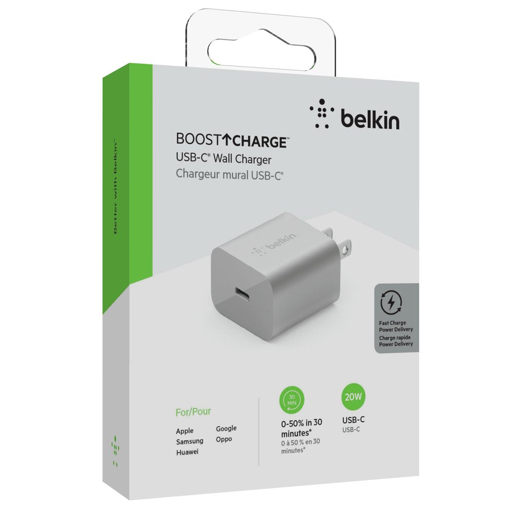 Belkin 20 Watt USB C Wall Fast Charger - for Apple iPhone 13 through 15 Pro Max, Galaxy S21 Ultra, iPad, AirPods & More - US