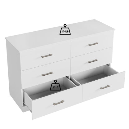 Homfa 6 Drawer White Double Dresser, Wood Storage Cabinet with Easy Pull Out Handles for Living Room, Chest of Drawers for Bedroom