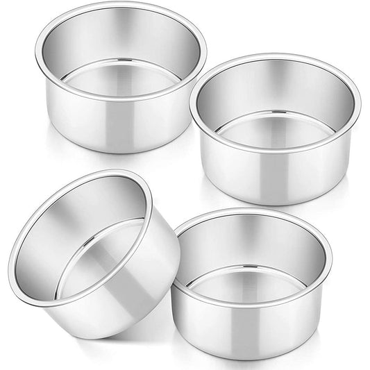 4 Inch Small Cake Pan Set of 4, VeSteel Stainless Steel Baking Round Cake Pans Tins Bakeware for Mini Cake Pizza, Quiche, Non Toxic & Healthy, Leakproof & Easy Clean, Mirror Finish & Easy Releasing