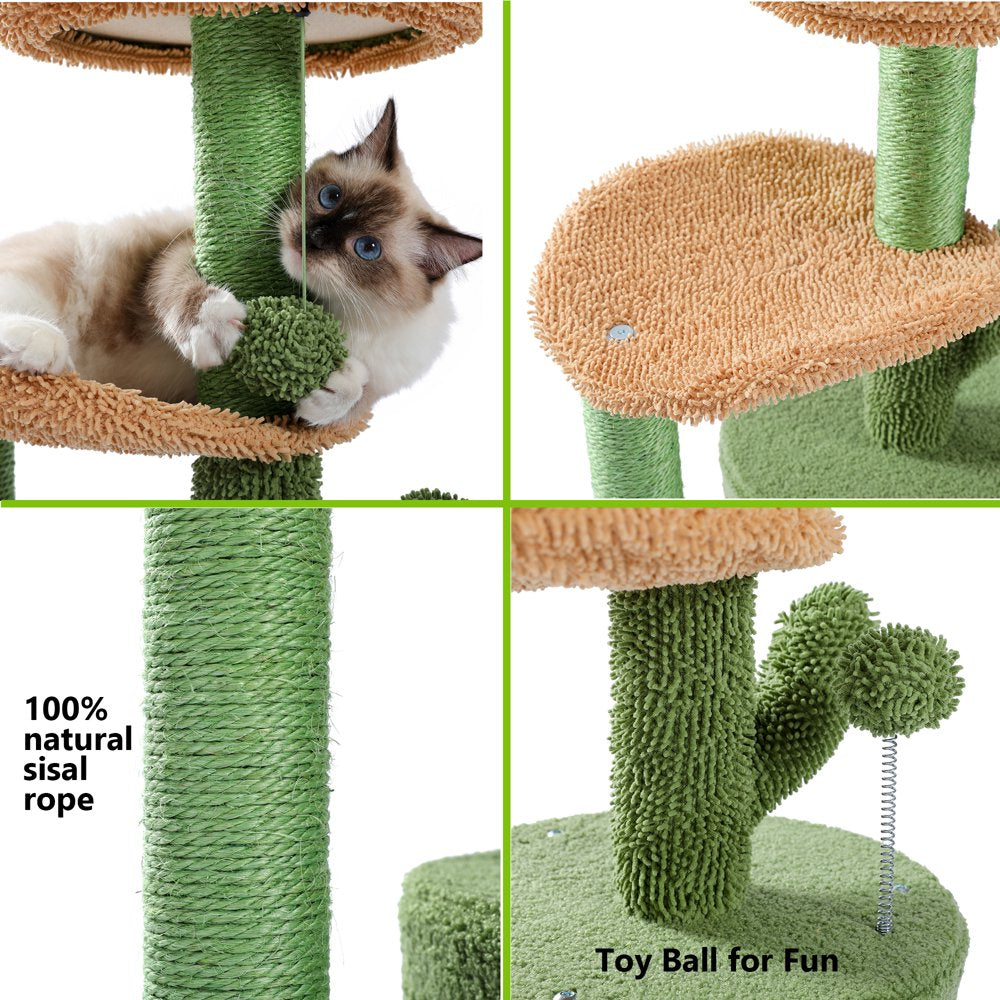 PAWZ Road 32" Cat Tree Tower with Cactus Sisal Scratching Posts Condo Perch for Indoor Small Cats, Green