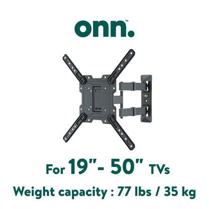 onn. Full Motion TV Wall Mount for 19" to 50" TVs, up to 15° Tilting