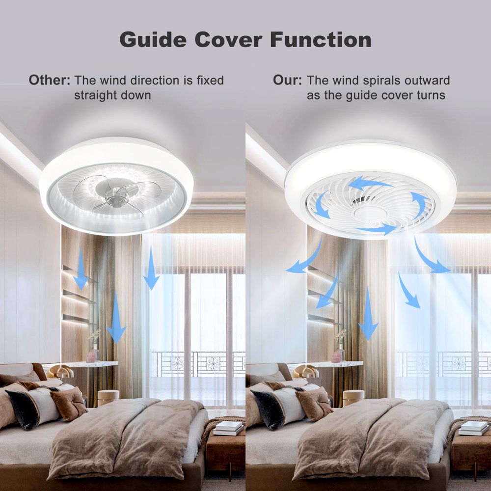 19In Indoor Ceiling Fan with Light ,Remote & APP Control, 3 Colors Lighting and 6 Wind Speeds, Invisible Bladeless Ceiling Fan, Timing Setting, White