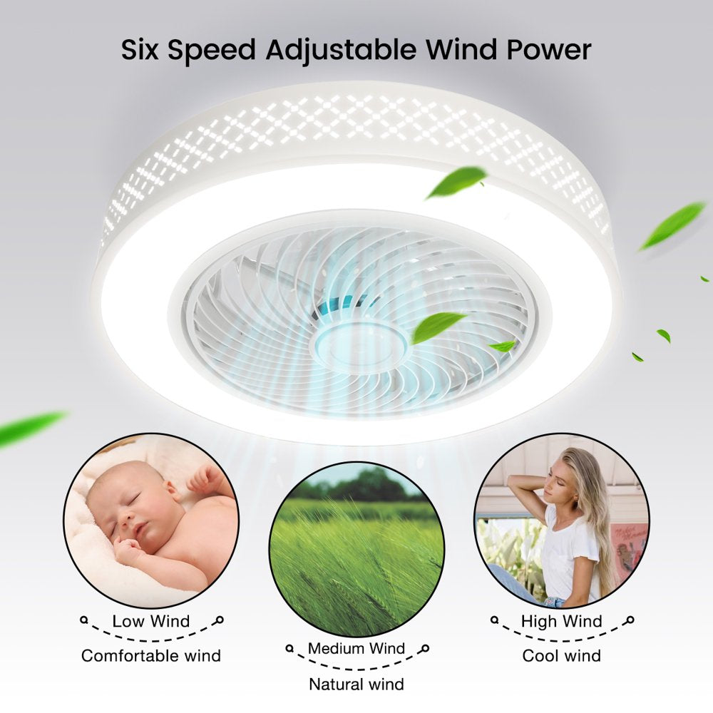 BLITZWILL 20 in round Ceiling Fans with Dimmable LED Bright Light, W/ Remote Control, Wind Speeds Adjusting + Timing Function + Metal Hollowed-Out Shell