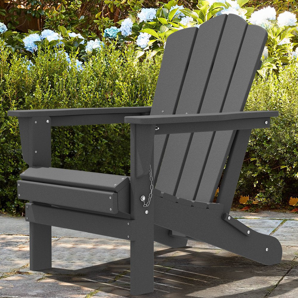 Outdoor Patio Folding HDPE Resin Adirondack Chair, Black