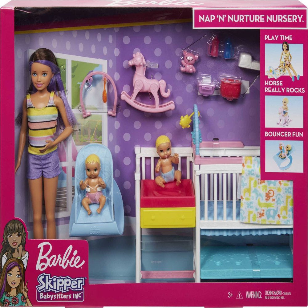 Barbie Skipper Babysitters Inc Nap N Nurture Nursery Playset with Brunette Doll, Baby & Accessories