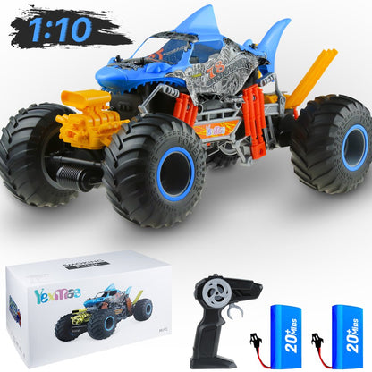 Yexmas 1:10 Scale 4WD RC Cars, All Terrain RC Monster Car, 2.4GHz Spray Remote Control RC Monster Truck Toy Gifts for 4+ Boys & Girls