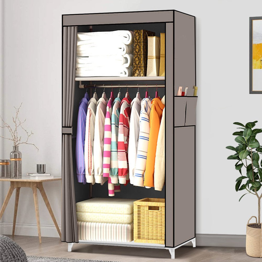 Portable Closet, 57 inch Closet Organizer with 16mm Iron Pipe, Clothes Rack with Dustproof Non-woven Fabric Cover, Wardrobe Clothes Closet Storage for Bedroom