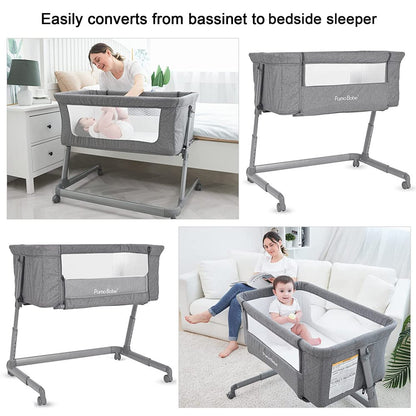 e Unisex Infant Flat Bedside Sleeper Bassinet with Wheels and Floding Frame for 0-9 Months Baby (Grey)