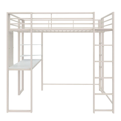 Teen Novogratz Hunter Full Size Metal Loft Bed with Desk, White