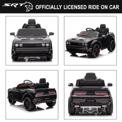 Dodge Challenger 12 V Powered Ride on Car with Remote Control, SRT Hellcat Toys for Kids, Black