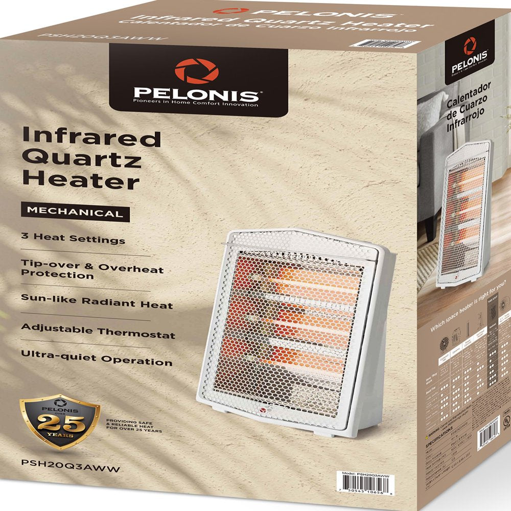 Pelonis 1500W Ultra Quiet Quartz Radiant Heater, PSH20Q3AWW, White