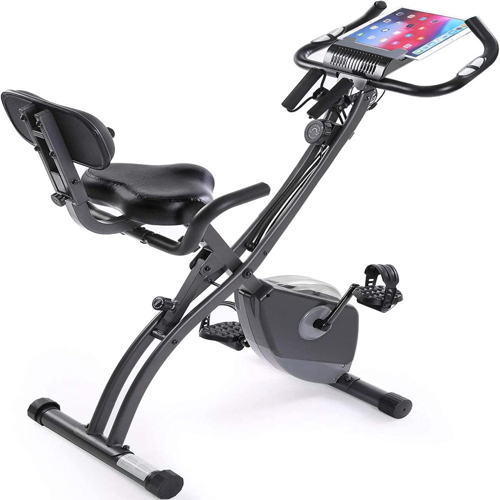 3-in-1 Exercise Bike Quiet Folding Magnetic Stationary Exercise Bike Upright Exercise Bikes with Arm Resistance Bands Home Use