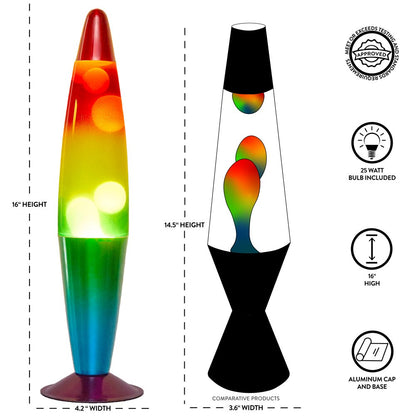 Urban Shop, 16" Rainbow Lava Motion Volcano Lamp, White Wax, Rainbow Painted Metal Base, LED