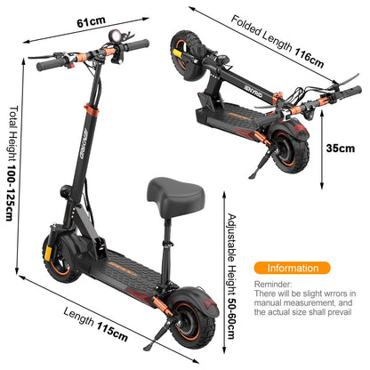 iENYRID 16Ah 800W Adults Electric Scooter with Removable Seat, 10" Off-road Pneumatic Tires, 3 Speeds 30 MPH Max, 32 Miles Range Folding Electric Scooter 350lbs Weight Limit Black