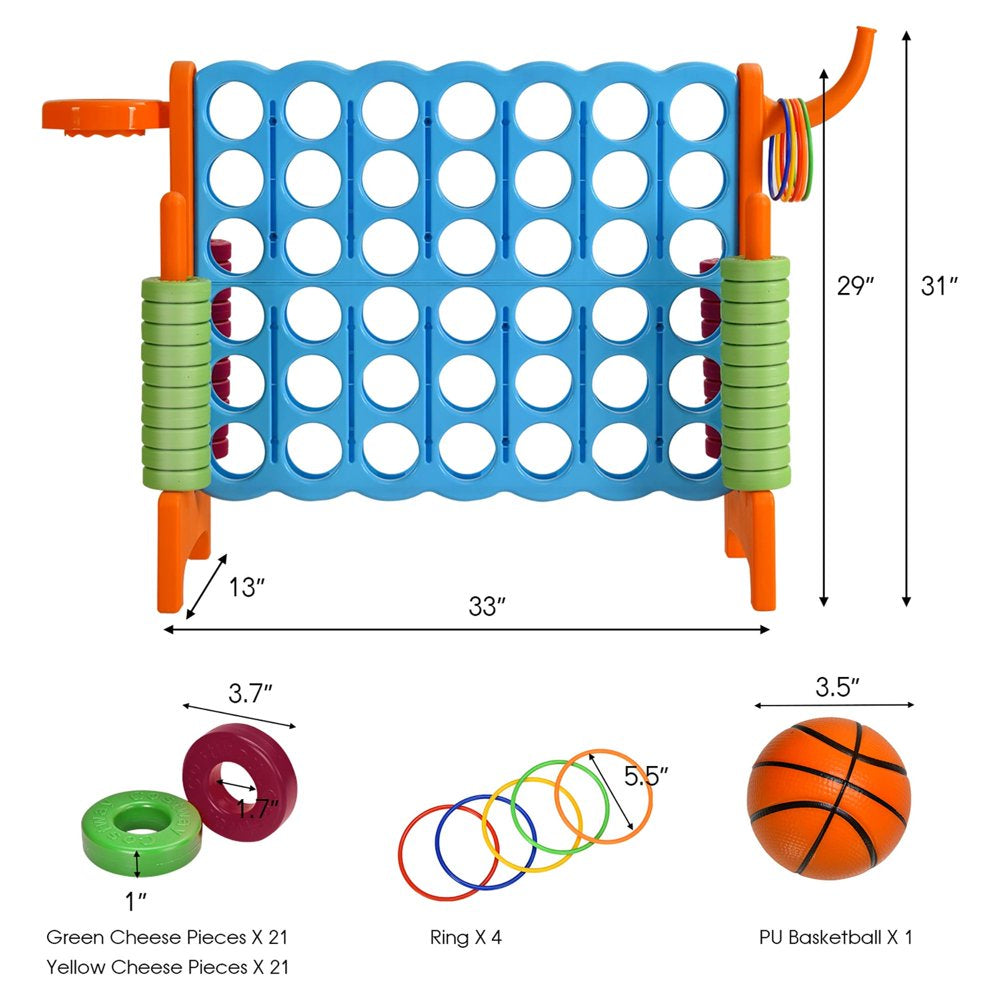 Costway 4-in-A Row Giant Game Set w/Basketball Hoop for Family Orange