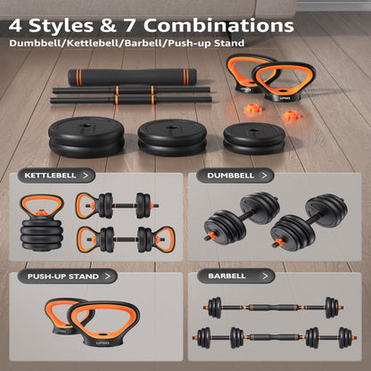  Adjustable Dumbbells, 50/70lbs Free Weight Set with Connector, 4 in1 Dumbbells Set Used as Barbell, Kettlebells, Push up Stand, Fitness Exercises for Home Gym Suitable Men/Women