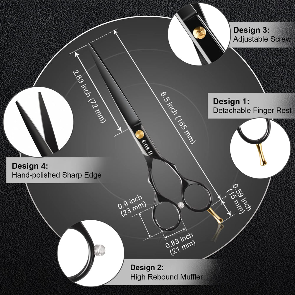 Hair Cutting Scissors, CIICII 6.5 Inch 5 Pcs Professional Hair Scissors Set (Hair Cutting Shears Beard Trimming Grooming Haircut Kit) Right Left Handed Barber Scissors for Home Salon DIY Hairdressing