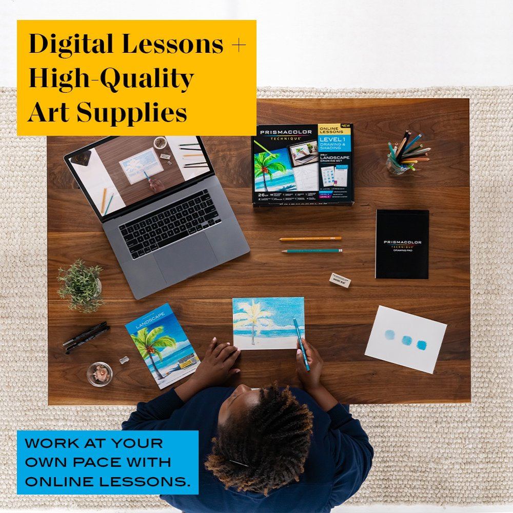  Art Supplies & Digital Art Lessons, Landscape Drawing Set, Level 1, 26 Count, for Students & Teens