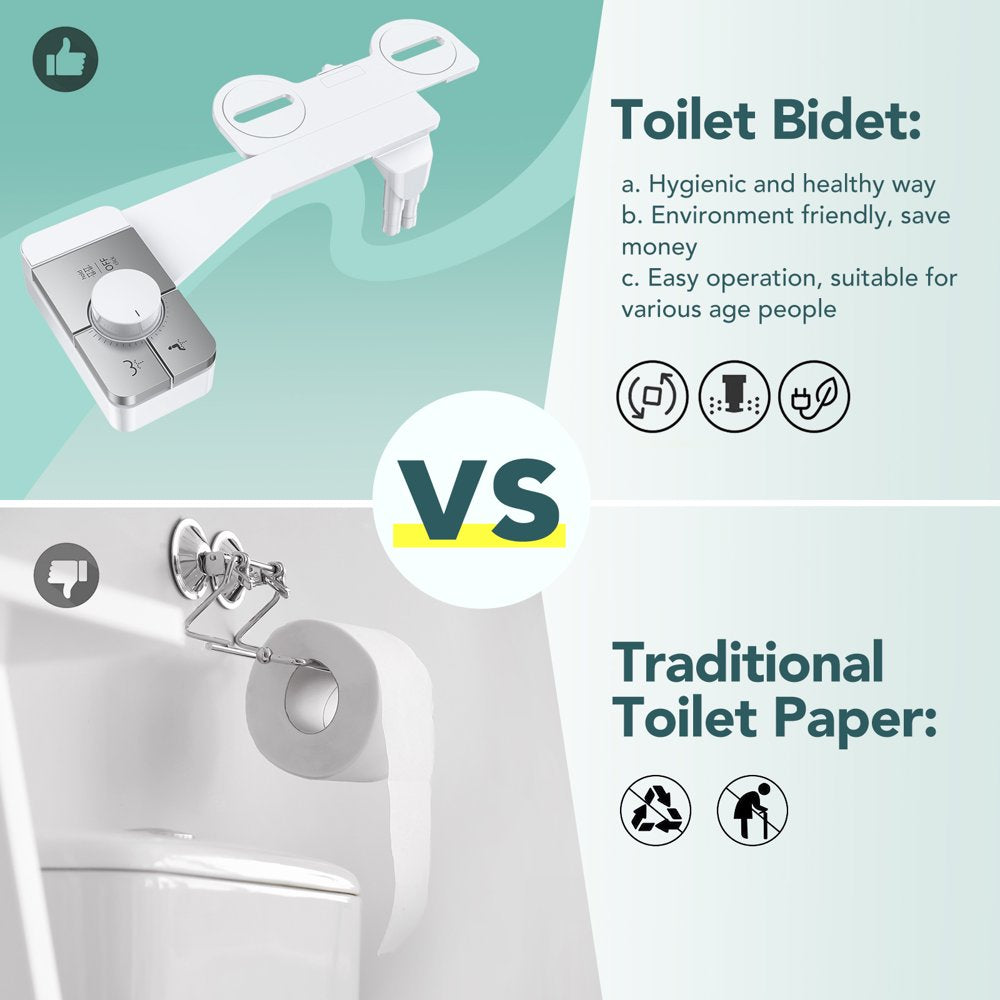 Ultra-Slim Bidet Attachment for Toilet with Dual Nozzle,Self Cleaning Fresh Water Sprayer Bidets Toilet Seat for Feminine and Posterior Wash