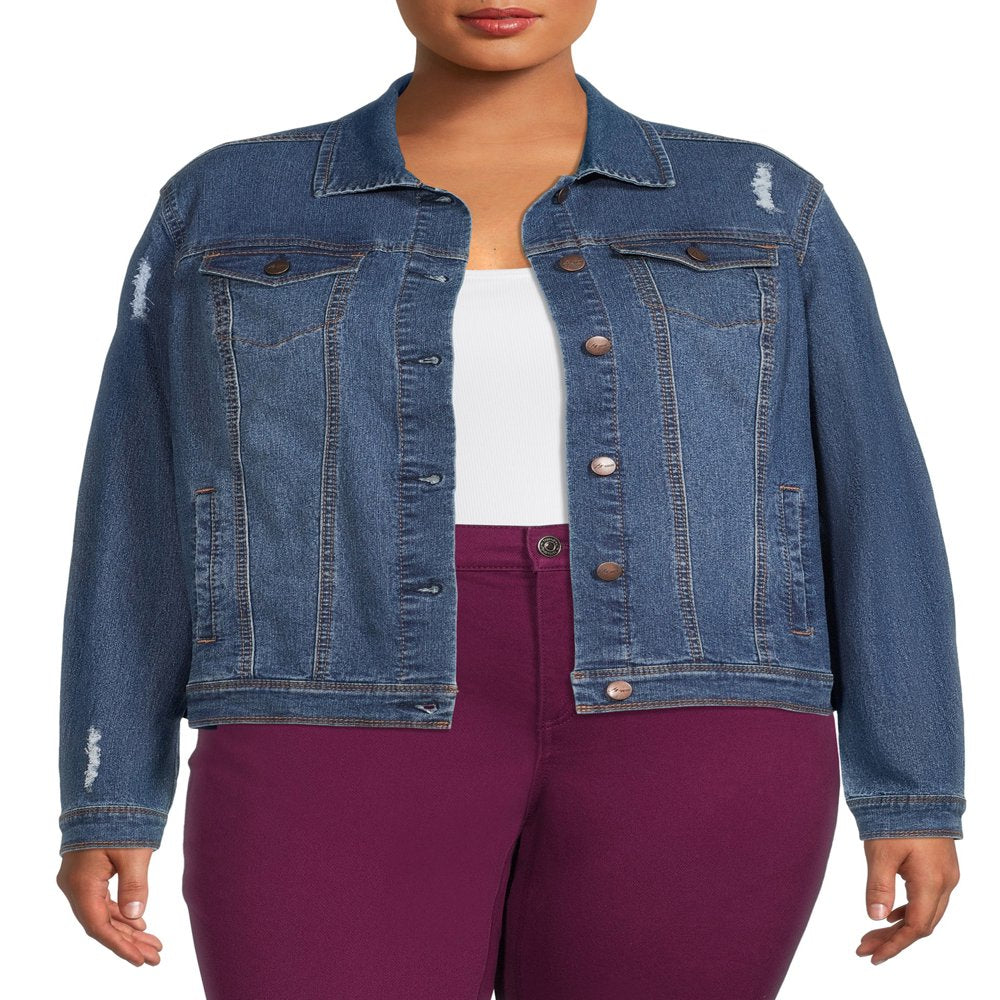  Women's Plus Size Distressed Denim Jacket