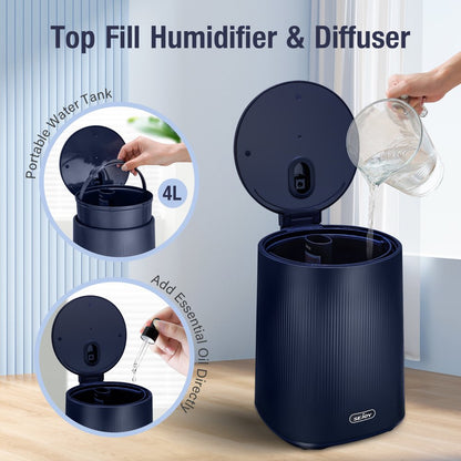 Sejoy Room Humidifier for Bedroom, Adorable 4L Top Fill Ultrasonic Cool and Warm Mist Humidifier,Ultra Quiet, Blue