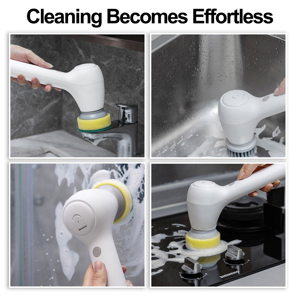 Electric Spin Scrubber, Bifoheek Power Cleaning Brush with Auto Detergent Dispenser and 5 Replaceable Brush Heads Portable Handheld Scrubber for Bathroom, Kitchen, Wall, Oven, Dish, Tile, Tub, Floor