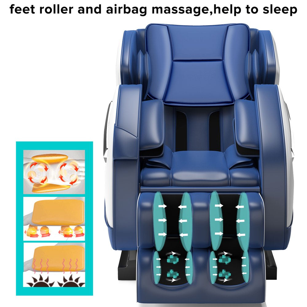 Real Relax Massage Chair, Full Body Recliner with Zero Gravity Chair, Air Pressure, Bluetooth, Heat and Foot Roller Included, Blue