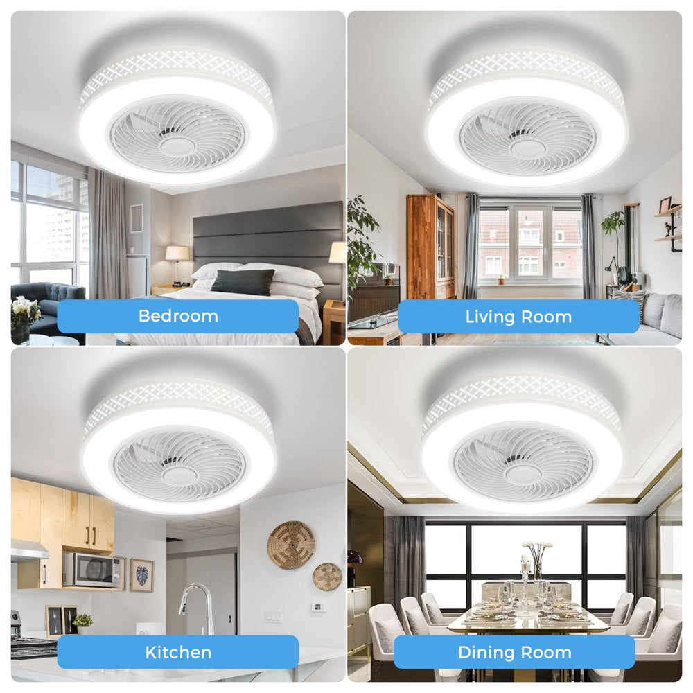 BLITZWILL 20 in round Ceiling Fans with Dimmable LED Bright Light, W/ Remote Control, Wind Speeds Adjusting + Timing Function + Metal Hollowed-Out Shell