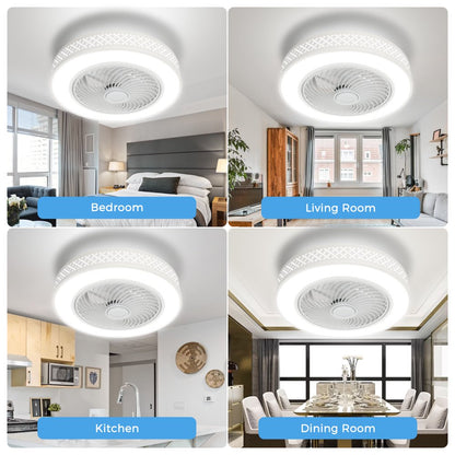 BLITZWILL 20 in round Ceiling Fans with Dimmable LED Bright Light, W/ Remote Control, Wind Speeds Adjusting + Timing Function + Metal Hollowed-Out Shell