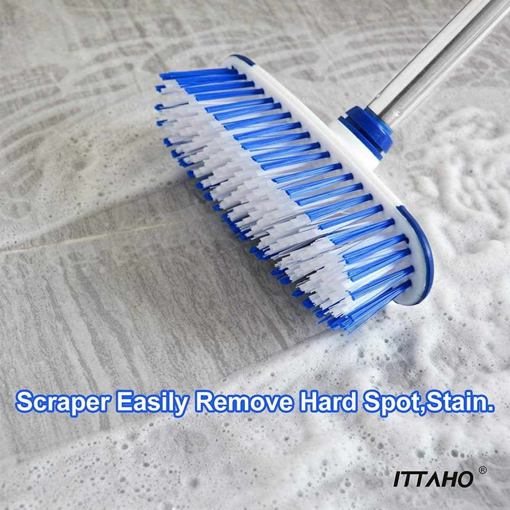 ITTAHO Floor Scrub Brush with Long Stainless Steel Handle Extension+Small Deep Cleaning Brush