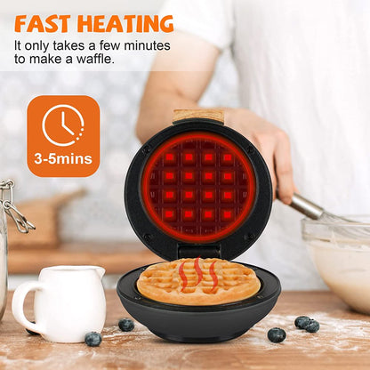 CROWNFUL Mini Waffle Maker Machine, 4 Inches Portable Small Compact Design, Non-Stick, Black